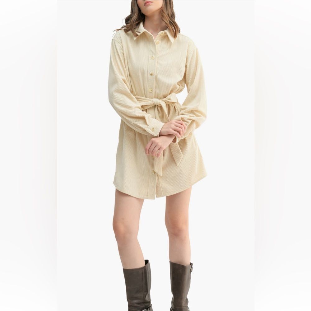 Lush Corduroy Belted Button Down Shirtdress